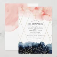 Navy and Blush Watercolor Geometric Confirmation Invitation