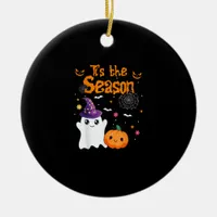 Tis Season Pumpkin Retro Groovy Vintage Halloween Ceramic Ornament