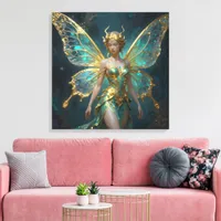 Enchanted Fairy in Gold and Turquoise  Canvas Print