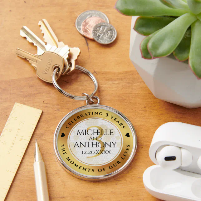 Elegant 3rd Leather Wedding Anniversary Keychain