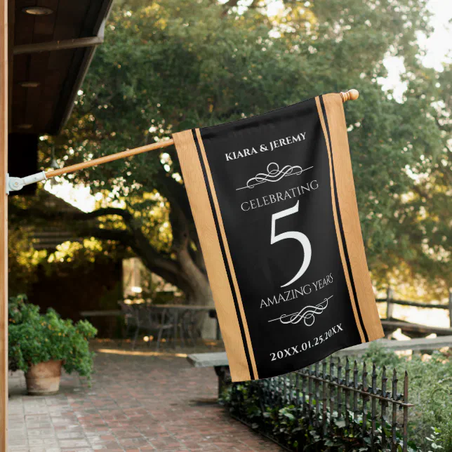 Elegant 5th Wood Wedding Anniversary Celebration House Flag