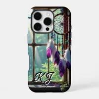 Boho Purple Dreamcatcher in Window Monogrammed iPhone 16 Pro Case