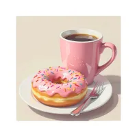 Pink Frosted Donut and Coffee  Metal Print
