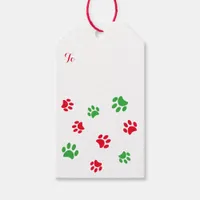 Red and Green Paw Prints Pattern Christmas Gift Tags