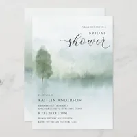 Elegant Watercolor Lake and Trees Bridal Shower Invitation