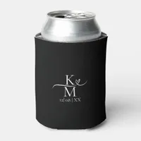 Love Calligraphy Initials Heart White B&W ID940 Can Cooler