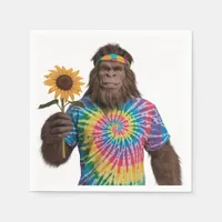 Hippie Sasquatch in Tiedye With Sunflower Napkins