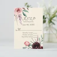 Cream and Burgundy Floral Wedding RSVP Card