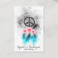 *~* Tribal Peace Sign Feathers Flowers Boho Grunge Business Card