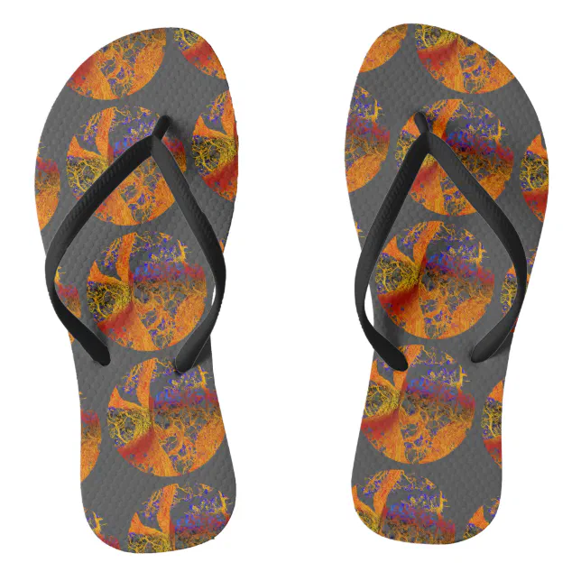 Golden flowery tree flip flops