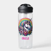 Magical Colorful Unicorn and Rainbow Personalized Water Bottle