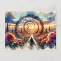 Surreal Floral Portal Watercolor Postcard