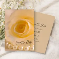 White Rose and Pearls Wedding Save the Date Invitation