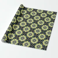 Stylized Flowers Yellow & Black Geometric Pattern Wrapping Paper