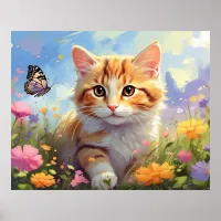 *~*  Kitty Cat 5:4  Kitten Flowers AP68 Butterfly Poster