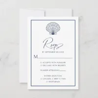 Seashell Navy Blue Beach Elegant Wedding RSVP Card