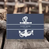 Blue Wave Anchor Wedding V2 Wht/Navy ID836 Guest Book