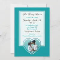 Couple's Photo Teal Elegant Wedding Invitation