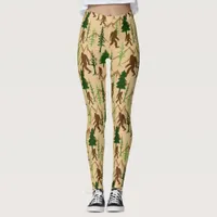 Sasquatch in Forest Trees Bigfoot Patterned Leggings