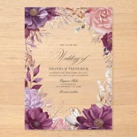 Plum, Gray, Copper, and Dusty Rose Floral Wedding Acrylic Invitations