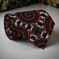 Black Red White Ethnic Ornate Geometric Pattern Neck Tie