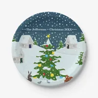 Cute Snowy Christmas village Paper Plates