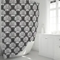 Black and White Seashell Coastal  Shower Curtain