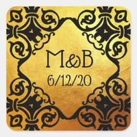 Personalized Gold Wedding Date  Initials Sticker