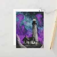 Surreal Purple Jellyfish and the Lighthouse Postcard