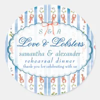 Love & Lobster Coquette Wedding Rehearsal Dinner Classic Round Sticker