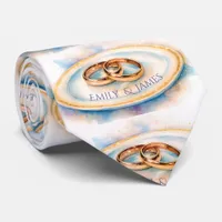 Elegant Watercolor Golden Rose Wedding Rings Neck Tie