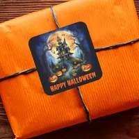 Halloween Haunted House with Pumpkins Party Square Sticker