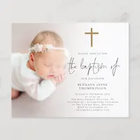 Budget Photo Gold Glitter Cross Baptism Invite