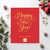 Happy New Year red gold script business logo card