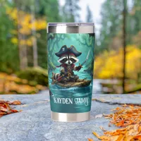 Cute Captain Raccoon Rafting Down the River Insulated Tumbler
