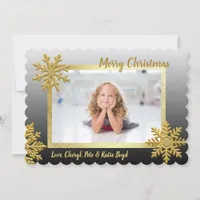 Classy Black and Gold Custom Photo Christmas Invitation