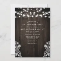 Lace And Wood String Lights Rustic Friendsgiving Invitation