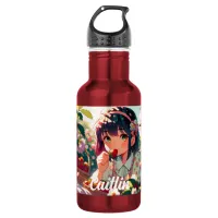 Cute Anime Girl Eating Strawberries | Summer Day Stainless Steel Water Bottle