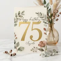 Elegant Gold Watercolor Botanical 75th Birthday Card