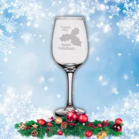 Monogram Merry Christmas with Family Name etched Wine Glass