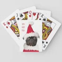 Cute Christmas Black Pug Santa Bah HumPug Poker Cards