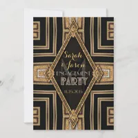 Art Deco Modern Black Gold Engagement Party Invitation