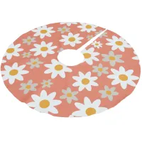 Orange Retro Groovy Daisy Pattern Holiday  Brushed Polyester Tree Skirt