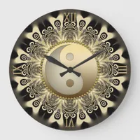 Black Gold Lace Mandala Balance YinYang Wall Clock