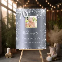 70th birthday silver glitter photo welcome foam board