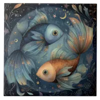 Pisces Fish Zodiac Astrology Celestial Birthday Ceramic Tile