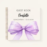 Guest book lavender violet cream bow Quinceanera