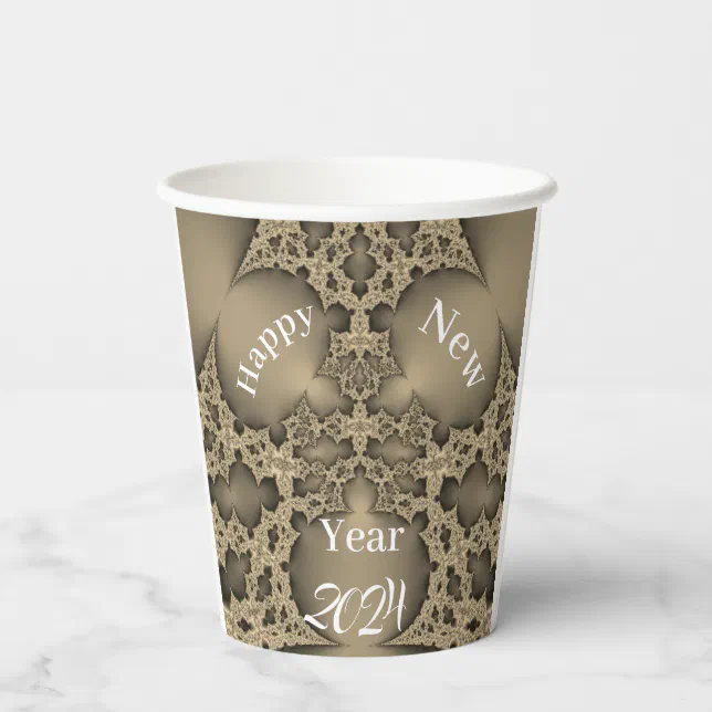 Happy New Year - golden fractal Paper Cups