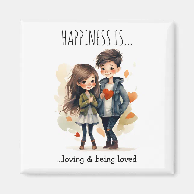 Cute Couple in Love Cartoon | Happiness Is |  Magnet