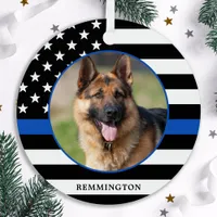 Thin Blue Line Flag Photo K9 Police Dog Christmas Metal Ornament